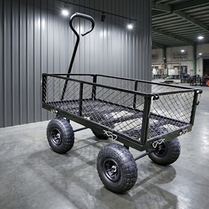 Black Steel Mesh 4-Wheel Utility Cart with D-Handle for Outdoor Use - Product Image 1