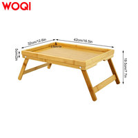 WOQI Plateau de petit-déjeuner en bambou Table pour ordinateur portable Plateaux de rangement de type debout avec pieds pliants Forme rectangulaire pour usage domestique