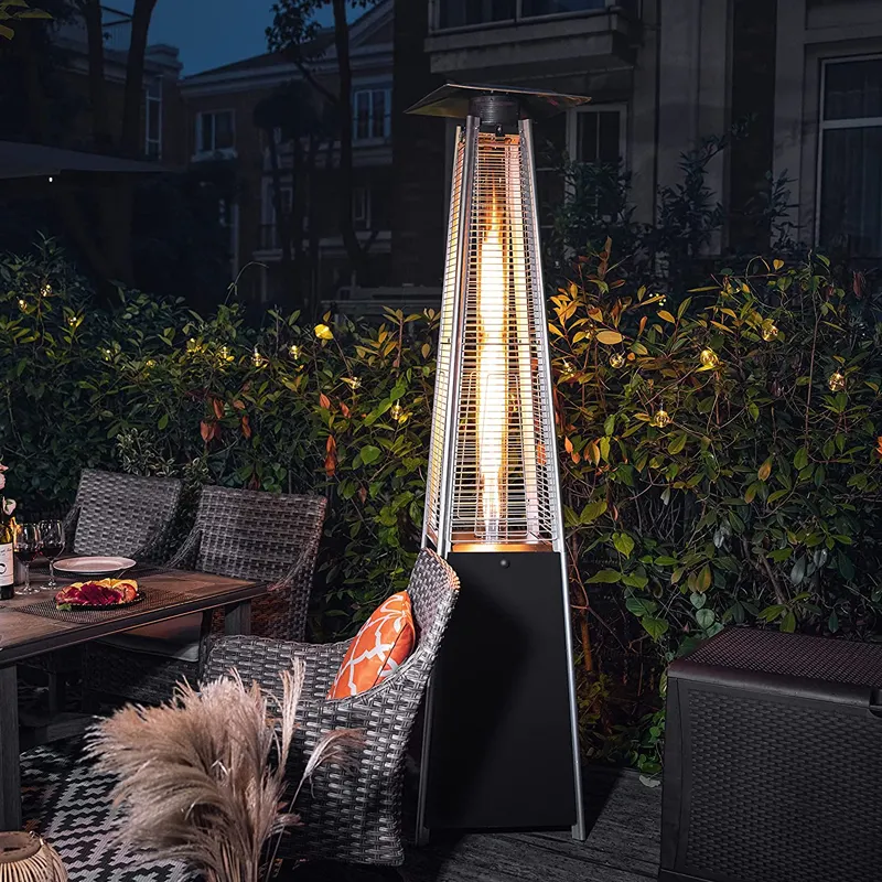 13KW Commerciale Foyer Verre Tube Gaz Pyramide Patio En Acier Inoxydable de Chauffage De Jardin