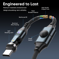 Câble de données USB-C vers USB-C de haute qualité 240W avec rotation à 540 degrés, interrupteur d'alimentation, charge rapide PD et marqueur E pour ordinateur portable et téléphone
