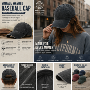 Gorra de Béisbol Deportiva Unisex de 7 Paneles, Estilo Retro Lavado, de Primera Calidad, Preferida en el Mercado Norteamericano y Europeo, Personalizable, en Jersey de Poliéster/Algodón - Product Image 2