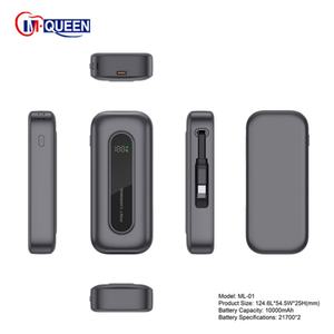 Batterie externe portable personnalisée PD30W 22.5W 10000 mAh à charge rapide avec câble rétractable et logo – Accessoire pour téléphone portable - Product Image 5