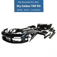 Kit carrosserie en fibre de carbone sèche style TOP pour Porsche 911 992 modifiée (facelift) : lèvre de pare-chocs avant, jupes latérales, aileron arrière