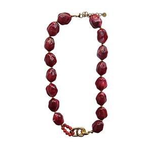 Fashion Beaded <b>Necklace</b> Red Resin Gold Plated Clasp Statement Jewelry - Product Image 1