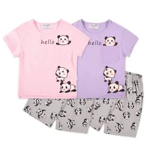 Nachtkleding Pyjama Set Korte Mouw 2 Stuk 100% Katoen Kids Meisjes Roze Hoge Kwaliteit Mode Print 2-10T