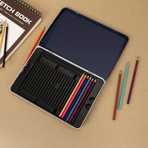 Kotak timah pensil logam persegi panjang 48 warna ukuran besar cetak kustom dengan tutup engsel untuk kemasan pensil berwarna - Product Image 5