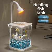Aquarium de bureau écologique en plastique, forme carrée, mini-bac à poissons, petit aquarium en blocs de construction, pour poissons Betta et poissons rouges