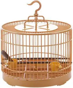 Gabbia per uccelli rotonda, trasportino per uccelli in plastica, gabbia per uccelli appesa in stile Vintage con 2 tazze per l'alimentazione per pappagalli di piccoli uccelli