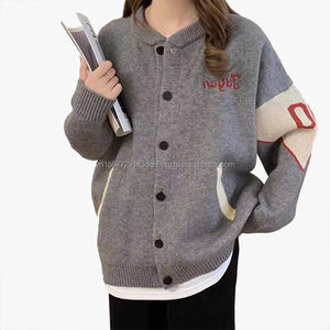 Chaqueta de Béisbol de Punto Informal para Otoño e Invierno, Nueva, Holgada, Informal, con Bordado de Letras Personalizado, Suéter Cárdigan para Mujer - Product Image 2