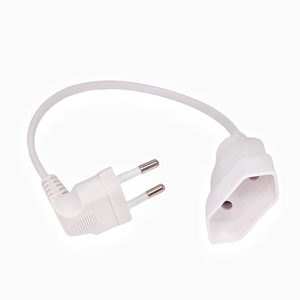 EU-Stromadapterkabel, 90 Grad winkliges europäisches rundes 2-Pin-EU-Stromkabel Stecker zu Stecker Stromkabel für UPS PDU 0,3 M/0,6 M - Product Image 1