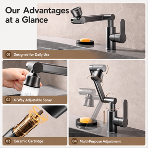 Robinet mélangeur de lavabo OEM en bronze vieilli avec douchette rotative et cartouche à disque en céramique - Product Image 5