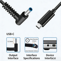Konektor yang Diperkuat Tahan Lama 65W 3A USB C ke DC Kabel Pengisi Daya PD Sudut Kanan Jack 4.0x1.7mm untuk Laptop Notebook HP