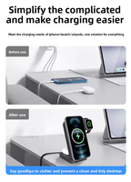 Pengisi Daya Nirkabel Portabel 3-in-1, Pengisian Cepat 15W dengan Layar Digital & Jam Alarm untuk Ponsel, Jam Tangan & Earphone