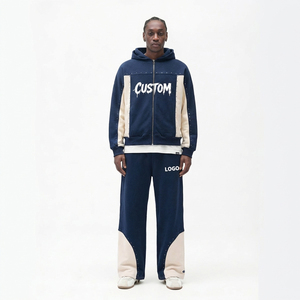 Tuta Oversize Blu Navy e <span class=keywords><strong>Beige</strong></span> <span class=keywords><strong>con</strong></span> Cerniera, Set Unisex <span class=keywords><strong>con</strong></span> <span class=keywords><strong>Felpa</strong></span> <span class=keywords><strong>con</strong></span> <span class=keywords><strong>Cappuccio</strong></span> e Pantaloni a Gamba Larga <span class=keywords><strong>con</strong></span> Strass, Felpe Personalizzate <span class=keywords><strong>con</strong></span> Zip - Product Image 3