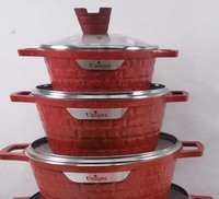 Set Peralatan Masak Marmer Heavy Duty 12 Pcs 20-32cm Model Diamond Besar, Casserole Aluminium Cor dengan Tutup Pinggiran Lebar dari Stainless Steel untuk Kepakaran Chef