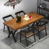 Table à manger rectangulaire en bois massif de style industriel rétro avec ensemble de chaises pour bar, restaurant, café, salle à manger