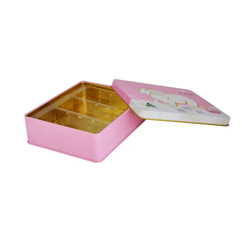 Пустые прямоугольные жестяные банки для печенья с принтом, жестяная коробка для Сладкого печенья с вставкой, блистерный лоток из ПВХ
