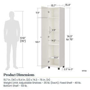 خزانة تخزين بباب واحد عريضة 16 بوصة بيضاء اللون، مصنوعة من الخشب الهندسي البسيط، من مصنع حاصل على شهادة ISO9001 وBSCI - Product Image 5