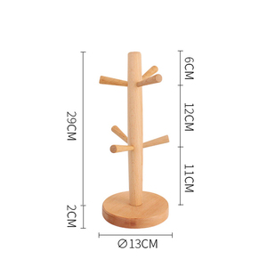 Minimalist Beech Wood Cup Stand 6 Hooks <strong>Wooden</strong> <strong>Mug</strong> <strong>Tree</strong> for Organizing Coffee <strong>Mugs</strong> - Product Image 2