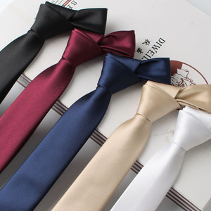 Corbatas de seda con textura de sarga de 6CM, tamaño pequeño, venta al por mayor, padrinos de boda sólidos, corbata negra Lisa <span class=keywords><strong>para</strong></span> hombres - Product Image 3
