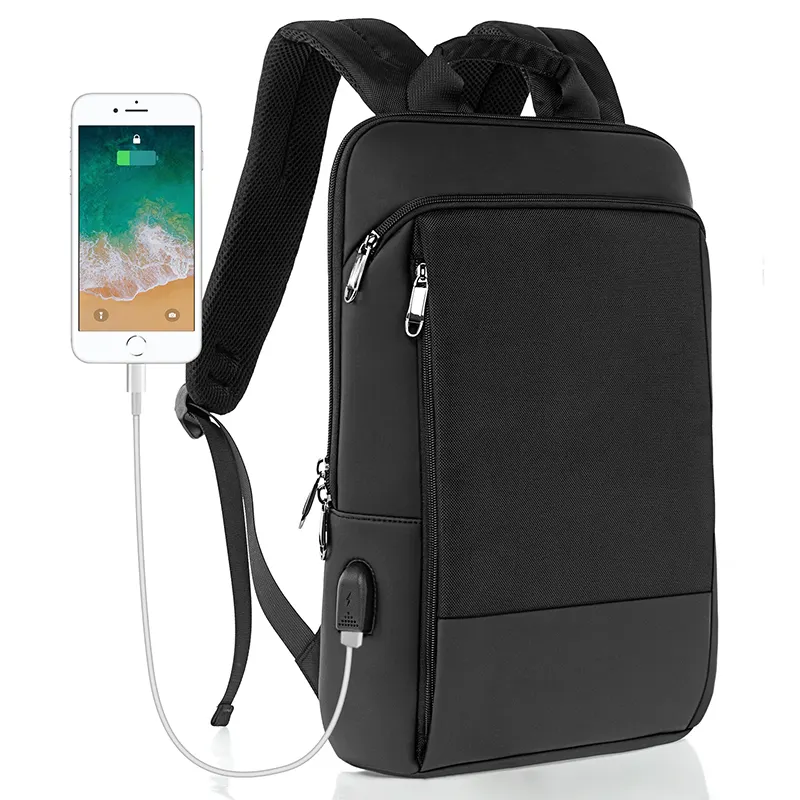 Oem 15.6 Inch Men Anti Theft Bag Pack USB Polyester Zipper Business Soft Handle Ultralight Super Slim Laptop Backpack