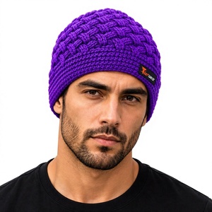 Gorro de Punto Morado para Hombre Tiiierwear, Color Sólido, Cálido para Invierno, Gorro Casual, 100% Acrílico, Tejido a Mano para Adultos - Product Image 1