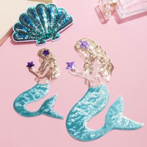 แพทช์ปักลายการ์ตูนรูปเปลือกหอยนางเงือกประดับเลื่อมหลากหลายขนาดสำหรับตกแต่ง DIY - Product Image 2