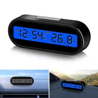 Jam elektronik Mini mobil termometer, aksesoris Styling mobil tampilan Digital hitam bercahaya jam dasbor otomatis 2 IN 1