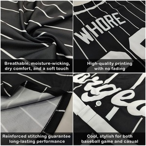 Camisetas de Softbol con Cuello en V de Color Sólido al por Mayor para <span class=keywords><strong>Hombre</strong></span> y Mujer, 100% Poliéster Sublimado, Jersey de Béisbol Negro Liso - Product Image 3