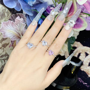 Bague Cœur Rose Minimaliste Européenne et Américaine avec Diamant Simulé 8mm, Bague Légère de Luxe Douce et <span class=keywords><strong>Petite</strong></span> pour Femme - Product Image 5