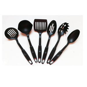 6-Piece Nylon Kitchen Utensil Set – Black Spatula, Slotted Turner, Soup Ladle, Pasta Server, Slotted Spoon, Solid Spoon – Non-St - Product Image 2