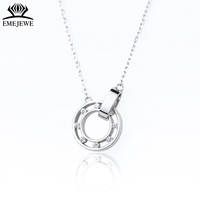EMEJEWE Pendentif en argent S925 plaqué platine avec moissanite taille brillant D VVS de 1,4 mm, chaîne réglable 40+5 cm, certifié par un tiers