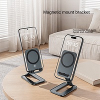 Support de téléphone de bureau en alliage d'aluminium magnétique avec rangement anti-vibration et support pliable portable pour téléphones et tablettes