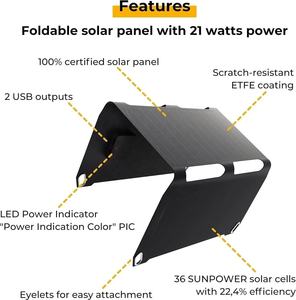 Panel Solar Portátil Plegable de 21W 19.8V SunPower para Camping, Ecológico, PET 10A 700V para Estaciones de Energía en Campamentos - Product Image 3