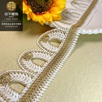 LEIXUSI Bordure en dentelle brodée bicolore de 6,3 cm, dentelle métallique blanc-or pour vêtements et accessoires textiles de maison, vente en gros