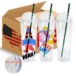 Vaso Térmico Acrílico Transparente de 24oz con Tapa de Domo y Diamantes de Imitación, Botella de Agua de Doble Pared con Orificio en la Base - Product Image 2