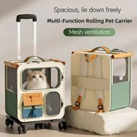 Sac de transport pour chat à roulettes, cage à roulettes transparente, grande capacité, en tissu Oxford, sac à dos pour animaux de compagnie