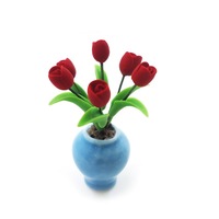 Accessoires pour maison de poupée à l'échelle 1:12, miniatures en argile, fleurs en pot, bonsaï, pot bleu, tulipes, modèles de plantes en pot