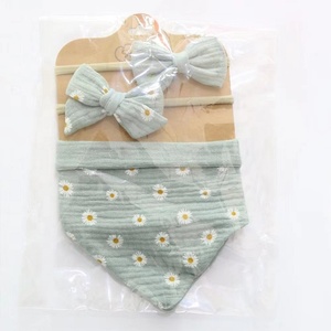 3 Cái/bộ Muslin Bông Bé Trung Lập Yếm Có Dây Đeo Bow Headband Có Thể Điều Chỉnh Nút Tam Giác Nước Bọt Khăn Cho Trẻ Sơ Sinh Cậu Bé Cô Gái <span class=keywords><strong>Feeding</strong></span> Burp Vải - Product Image 4
