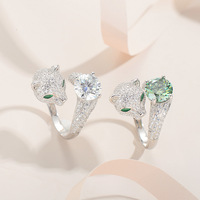 PYQ-Bague ajustable en forme de léopard, couleur D, 2ct, pour femme, fête de fiançailles, nouvelle tendance