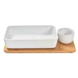 Wholesale custom set of two long square bowl set assembly bamboo tray