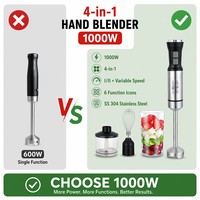 Blender Tangan 1000W Immersion Stick Mixer 4 in 1 Set Komersial Kecepatan Variabel Tanpa Tingkatan Bahan Stainless Steel Pengocok Pencacah VDE