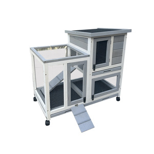 Cuccia per <span class=keywords><strong>Animali</strong></span> Domestici in Legno Multilivello Premium Eco-Friendly con Ruote, Recinto Spazioso, Comfort per Piccoli <span class=keywords><strong>Animali</strong></span>, Solido, Grigio-Bianco - Product Image 5