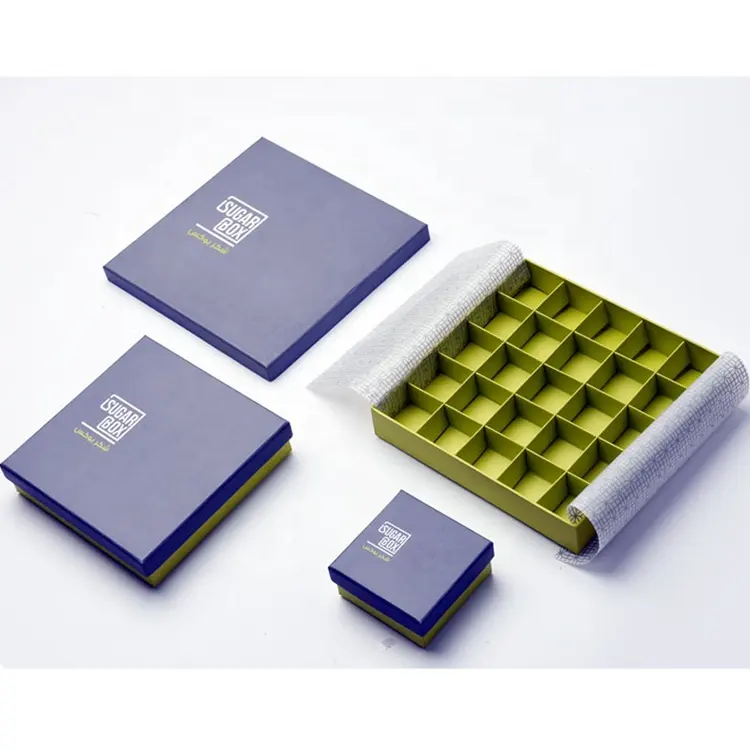 Grosir Kustom Dicetak Mewah Lipat Kotak Hadiah Kertas Kaku Kotak Permen Coklat Manis dengan Pencetakan Kertas Nampan Kemasan Makanan