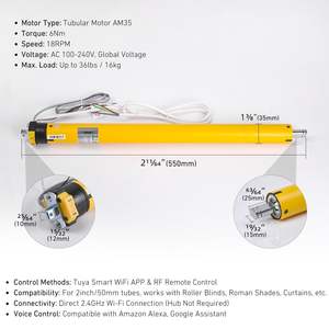 มอเตอร์ม่านม้วนอัจฉริยะ AM35 ดิจิตอล พร้อม WiFi แรงบิด 6 นิวตันเมตร รองรับแอป Tuya, <span class=keywords><strong>Alexa</strong></span> และ <span class=keywords><strong>Google</strong></span> Home ใช้ไฟ AC100-240V สำหรับท่อขนาด 2 นิ้ว (50 มม.) - Product Image 3