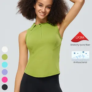 Hızlı kuru koşu spor Tops yüksek elastik sağlıklı tişört ön Zip yaka Yoga giyim spor Tank Top kadınlar kolsuz T Shirt