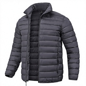 Veste matelassée noire pour homme, col montant, fermeture éclair, coupe-vent, hiver, décontractée, rembourrage en polyester, coupe régulière - Product Image 1