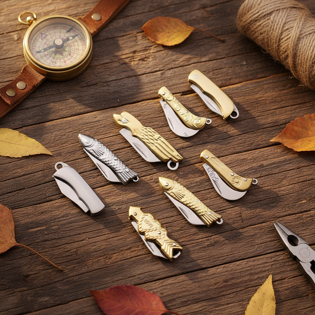 Miniature Folding Brass Handle Mini Pocket Knife With Stainless Steel Blade Small Foldable Utility Knife for Keychain Gift Knife