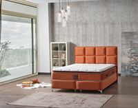 Meubles de chambre à coucher modernes de luxe Base de lit grise Queen-Size avec tissu rembourré Hôtels de stockage en bois de teck massif