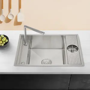 stainless steel handmade hidden kitchen sink with cup washer thickening single bowl undermount sink for the kitchen